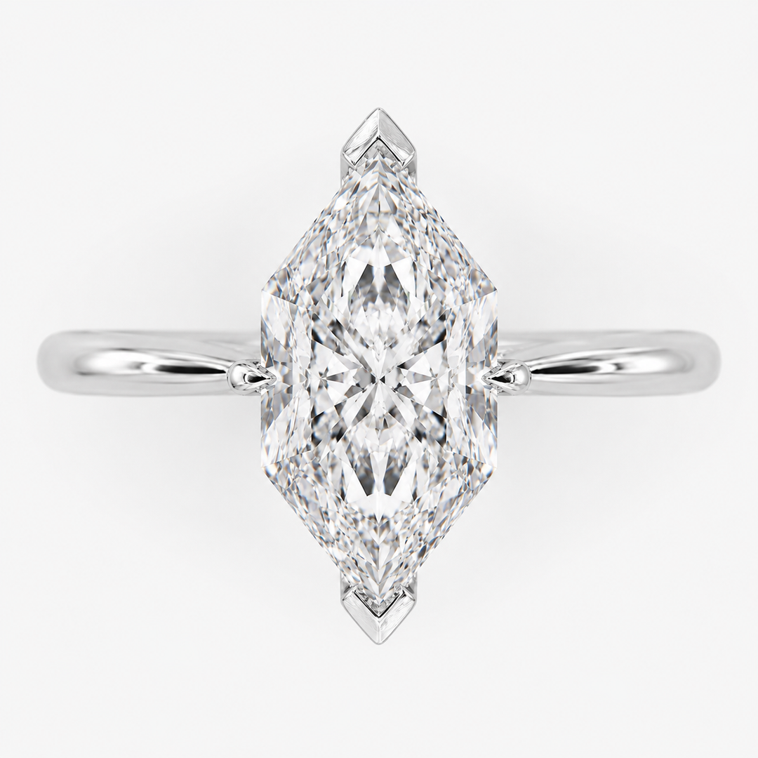 Dutch Marquise Engagement Ring in Hidden Halo Style in White Gold