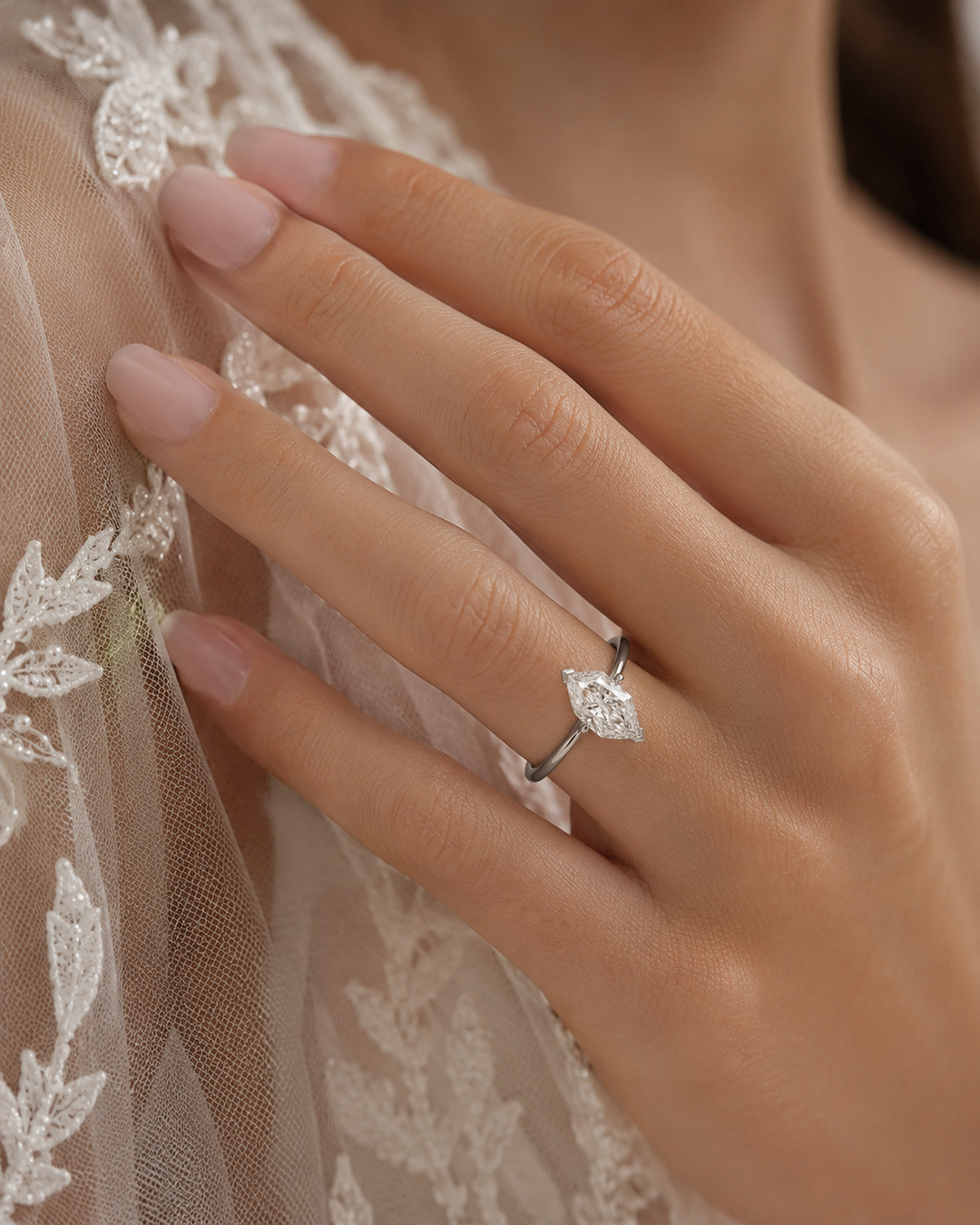Dutch Marquise Engagement Ring in Hidden Halo Style in 925 Sterling Silver