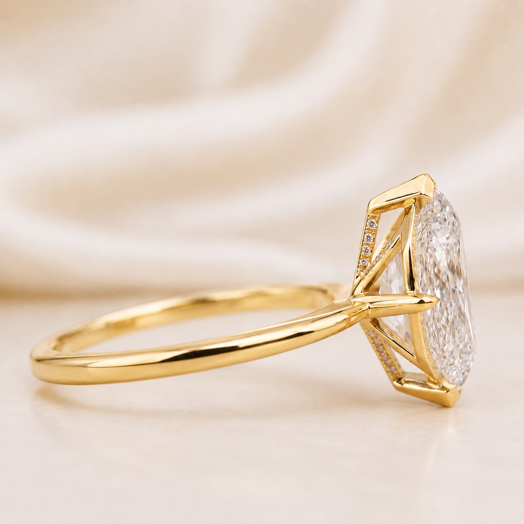 Dutch Marquise Engagement Ring in Hidden Halo Style in Yellow Gold