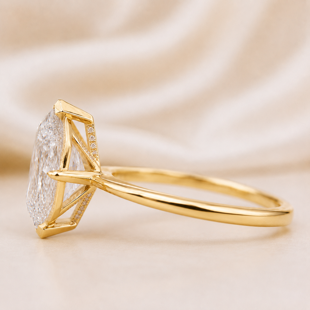 Dutch Marquise Engagement Ring in Hidden Halo Style in Yellow Gold