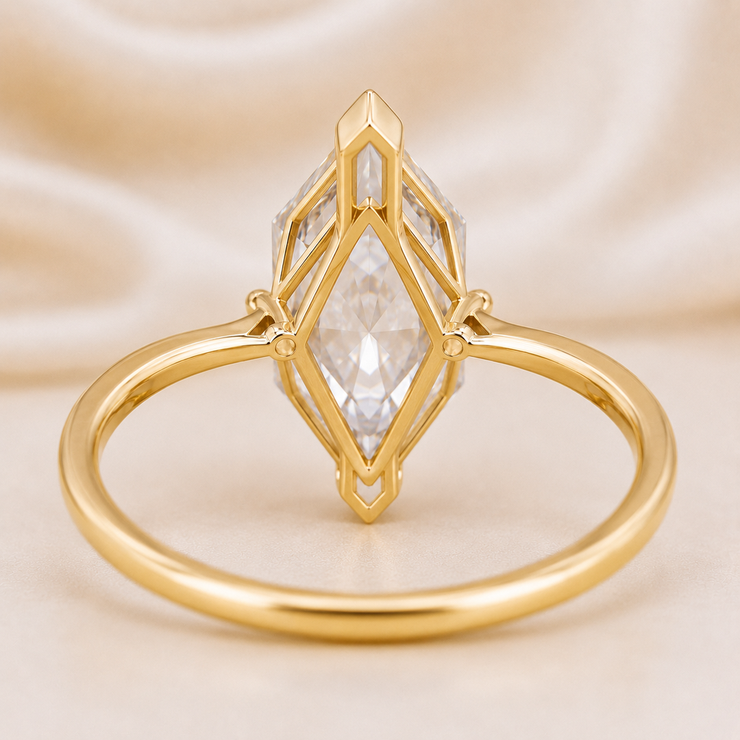 Dutch Marquise Engagement Ring in Hidden Halo Style in Yellow Gold