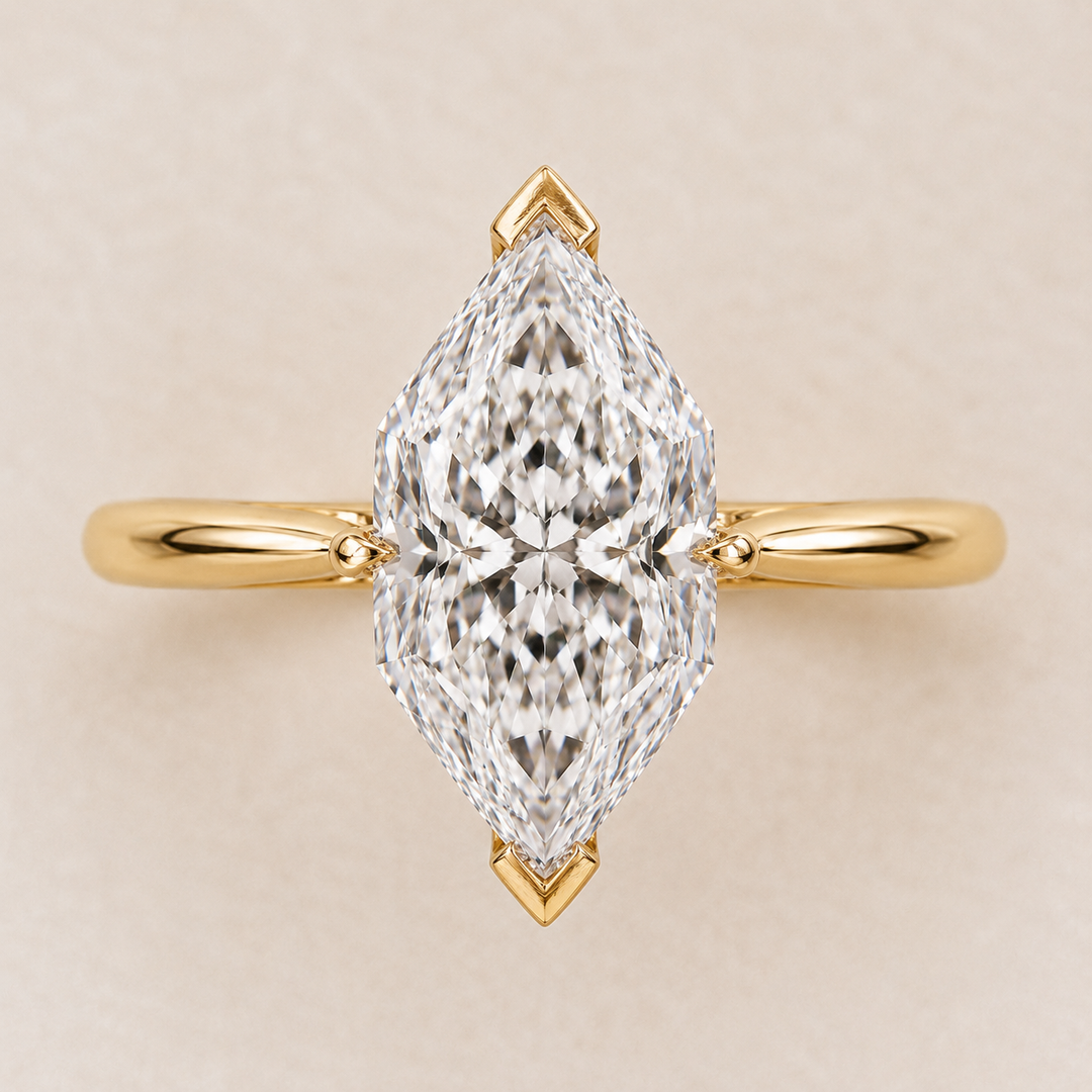 Dutch Marquise Engagement Ring in Hidden Halo Style in Yellow Gold