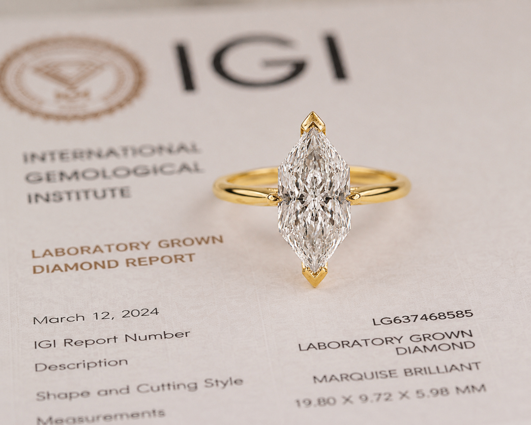 Dutch Marquise Engagement Ring in Hidden Halo Style in Yellow Gold