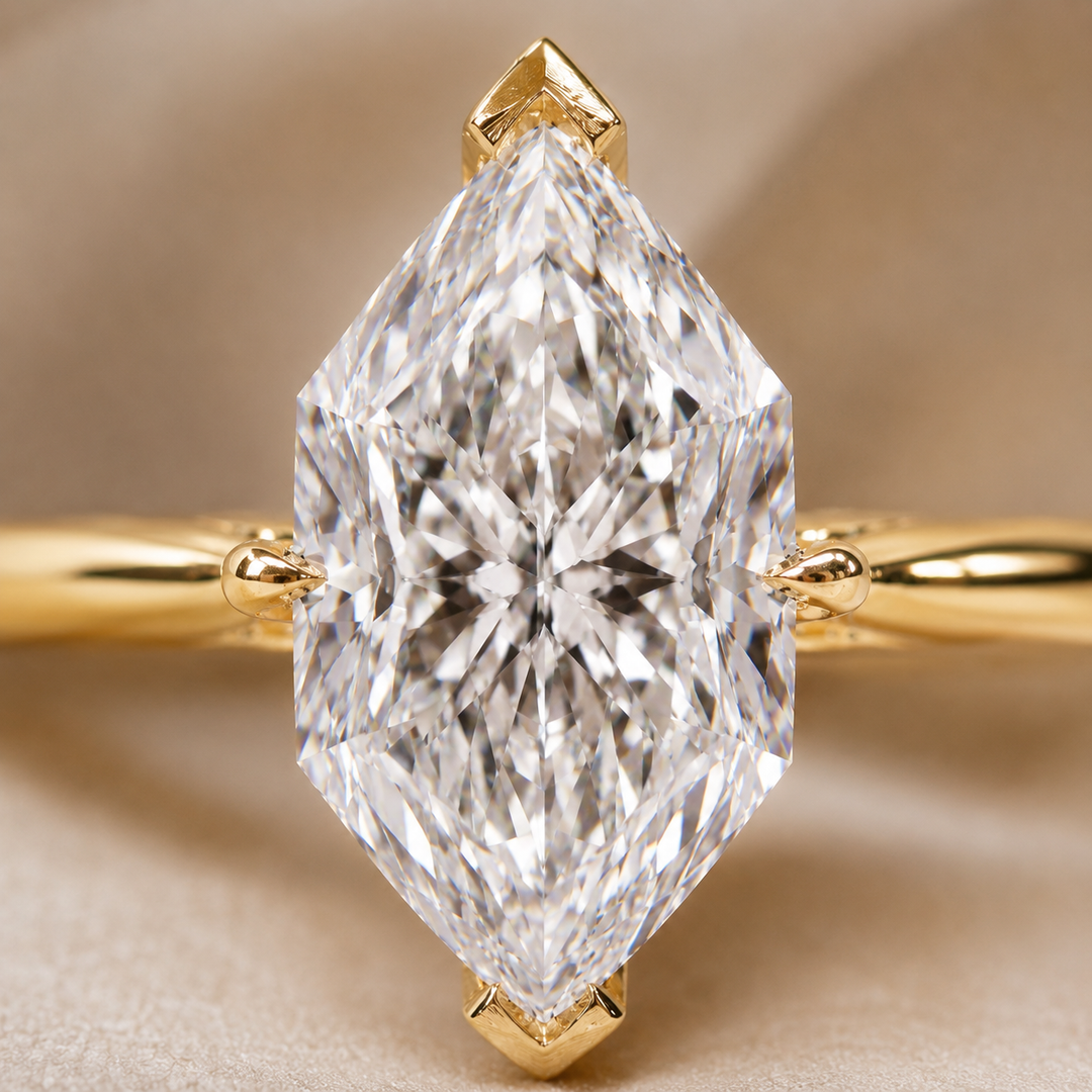 Dutch Marquise Engagement Ring in Hidden Halo Style in Yellow Gold