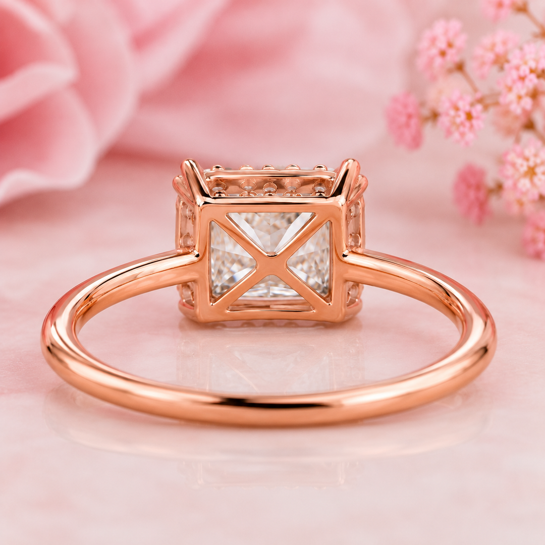 Elongated Cushion Cut East West Engagement Ring in Rose Gold