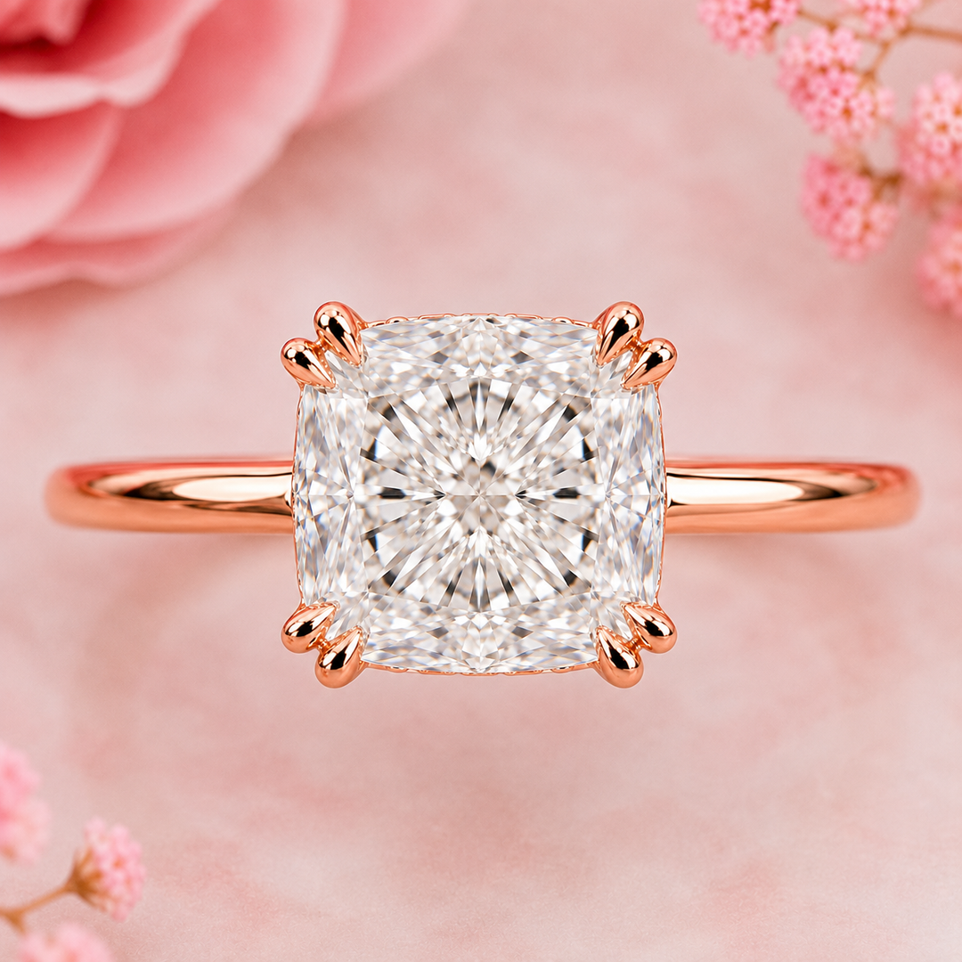 Elongated Cushion Cut East West Engagement Ring in Rose Gold