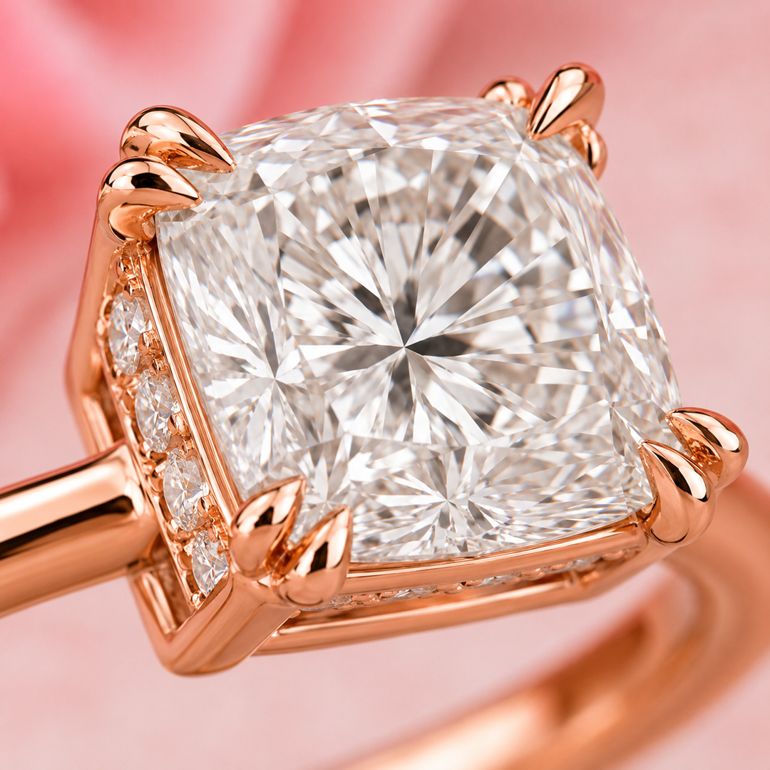 Elongated Cushion Cut East West Engagement Ring in Rose Gold