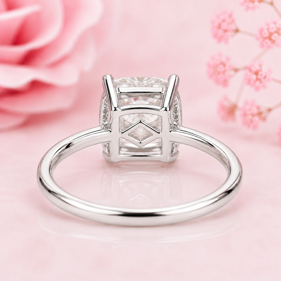 Elongated Cushion Cut East West Engagement Ring in White Gold