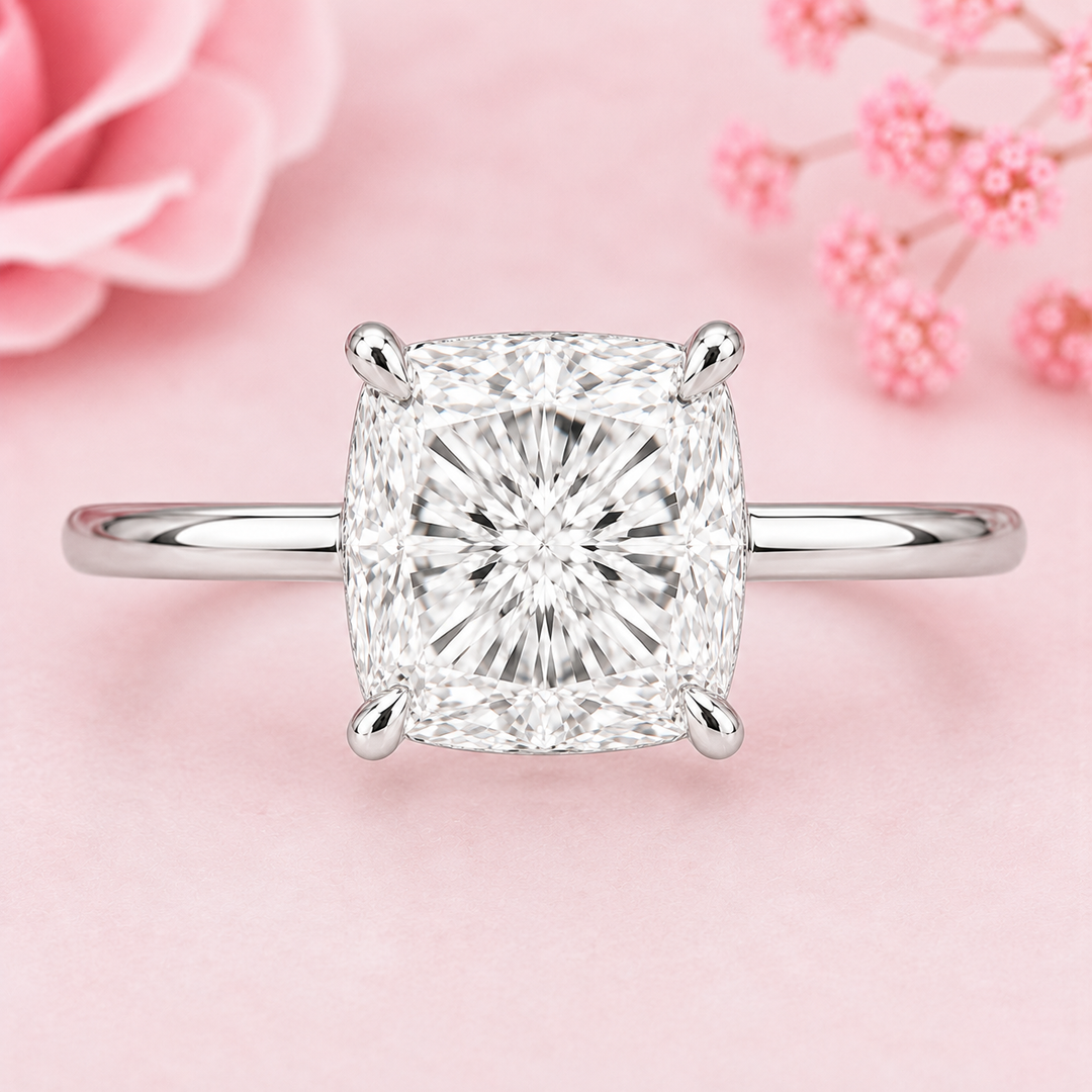 Elongated Cushion Cut East West Engagement Ring in 925 Sterling Silver