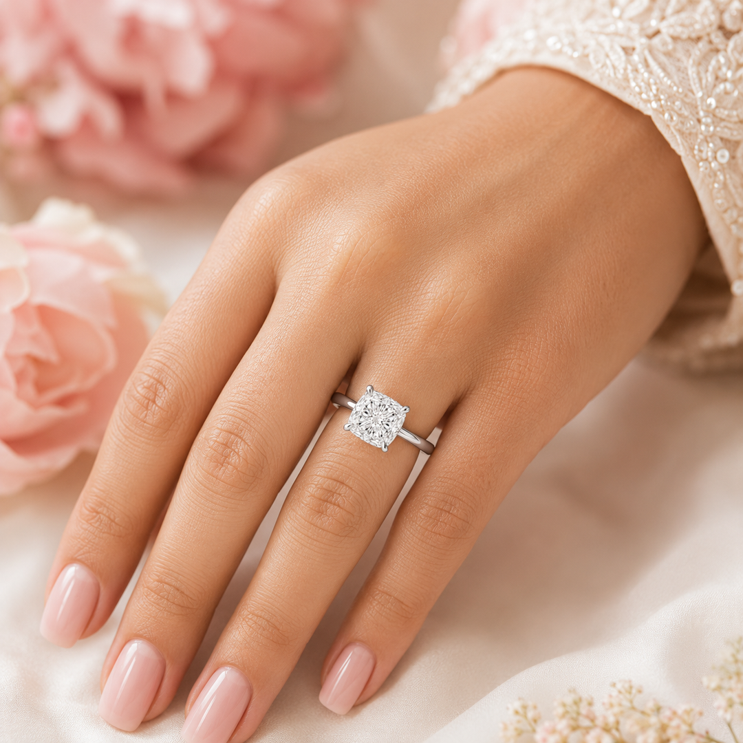 Elongated Cushion Cut East West Engagement Ring in 925 Sterling Silver