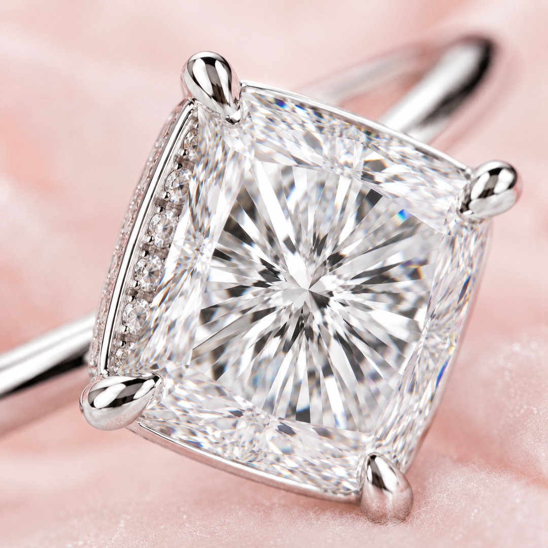 Elongated Cushion Cut East West Engagement Ring in White Gold