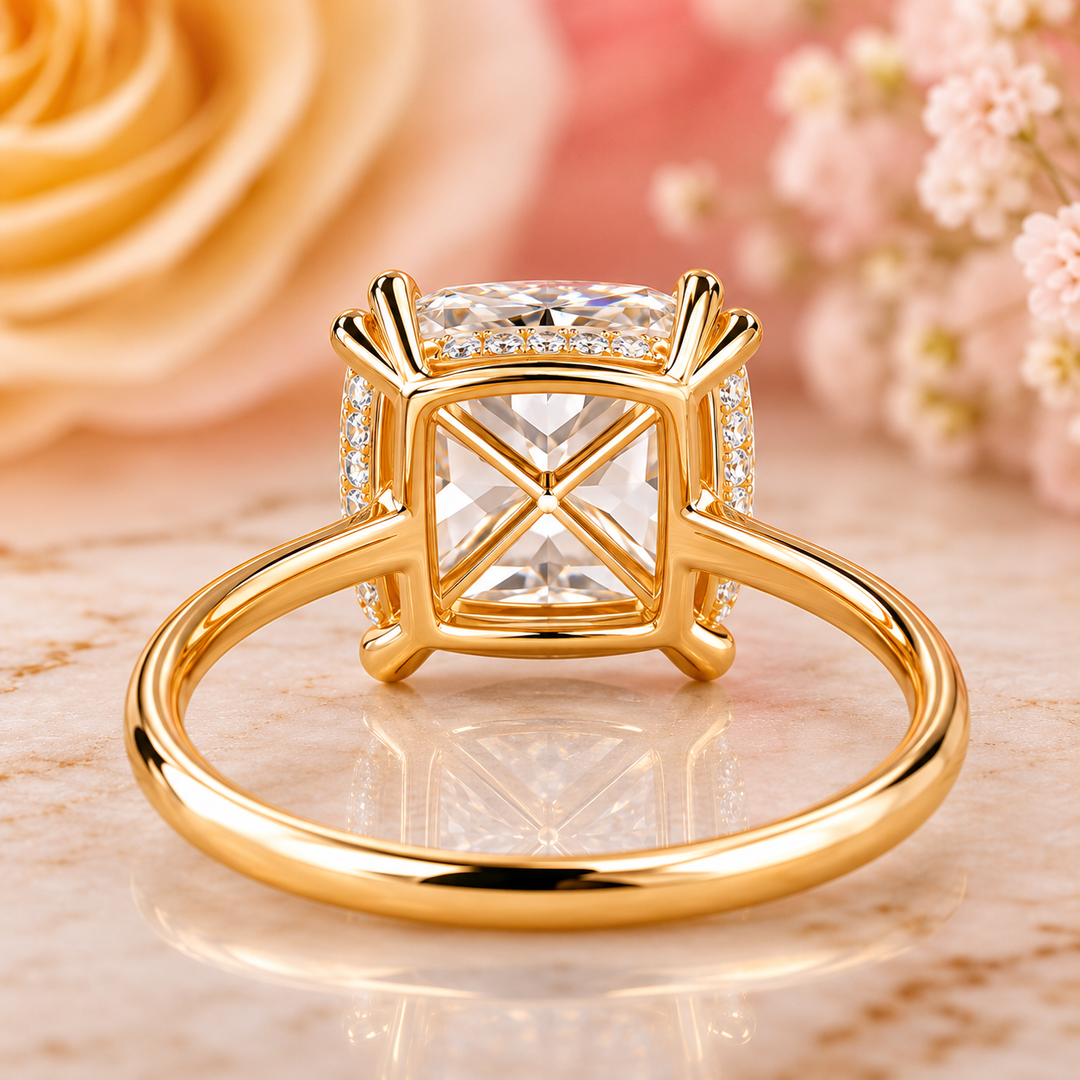 Elongated Cushion Cut East West Engagement Ring in Yellow Gold