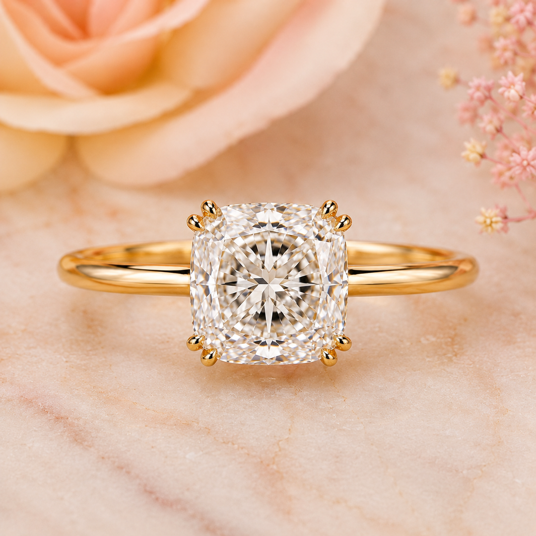Elongated Cushion Cut East West Engagement Ring in Yellow Gold