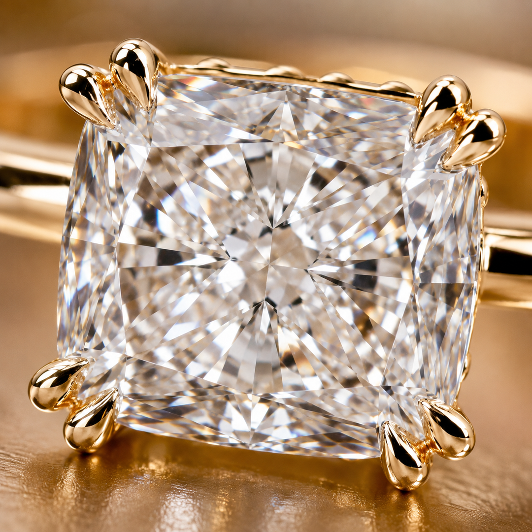 Elongated Cushion Cut East West Engagement Ring in Yellow Gold