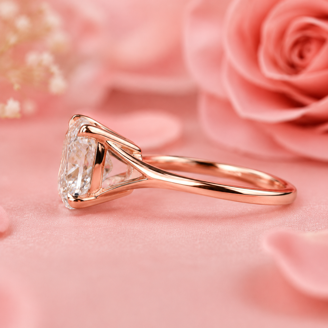 Elongated Cushion Cut Lab Grown Diamond Solitaire Engagement Ring in Rose Gold