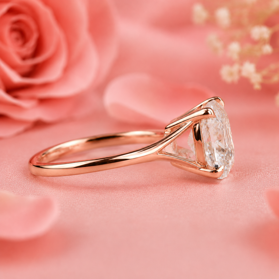 Elongated Cushion Cut Lab Grown Diamond Solitaire Engagement Ring in Rose Gold