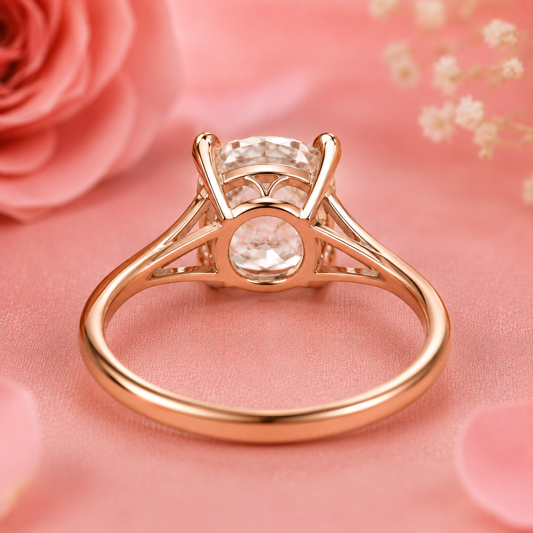 Elongated Cushion Cut Lab Grown Diamond Solitaire Engagement Ring in Rose Gold