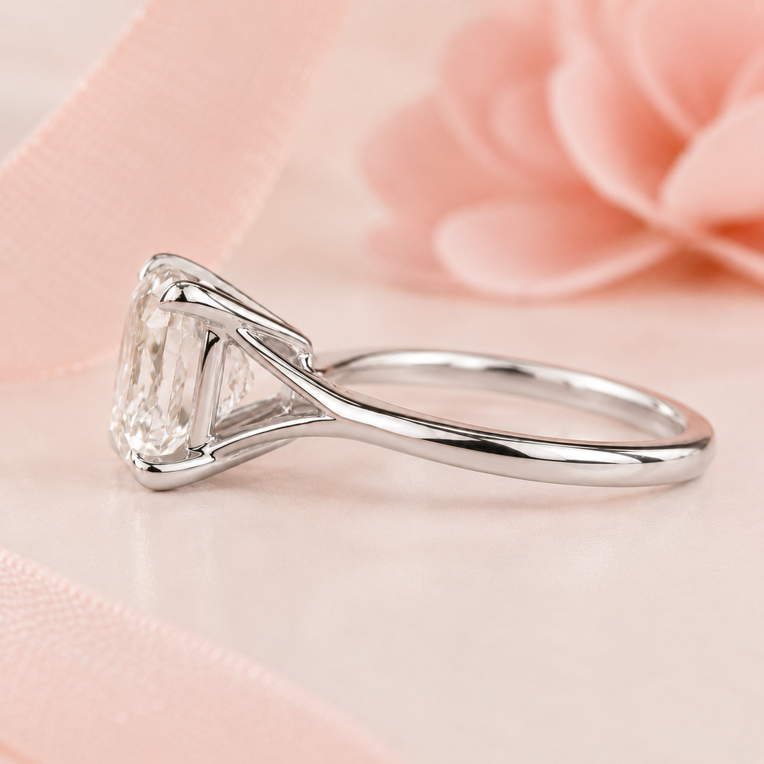 Elongated Cushion Cut Lab Grown Diamond Solitaire Engagement Ring in White Gold