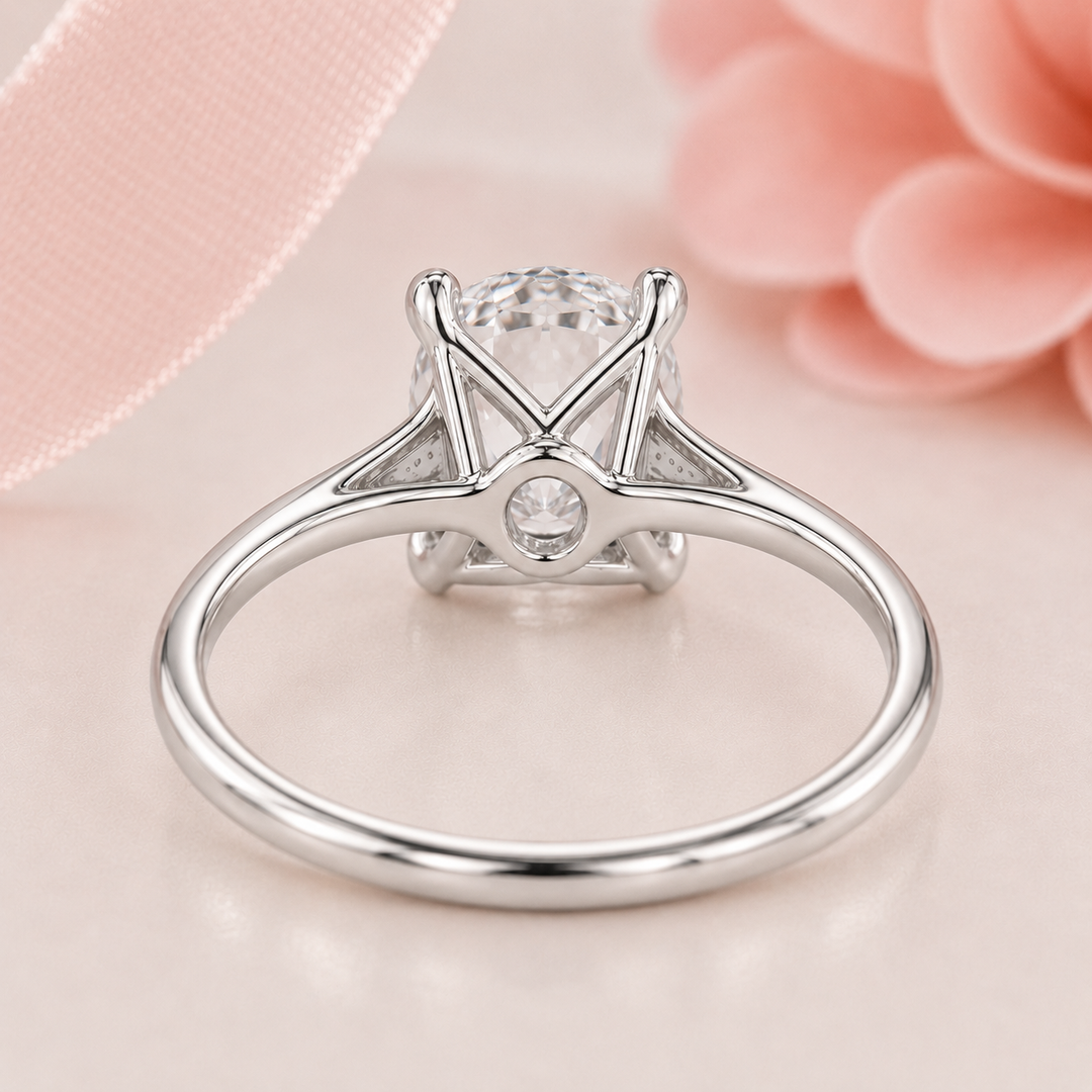 Elongated Cushion Cut Lab Grown Diamond Solitaire Engagement Ring in White Gold