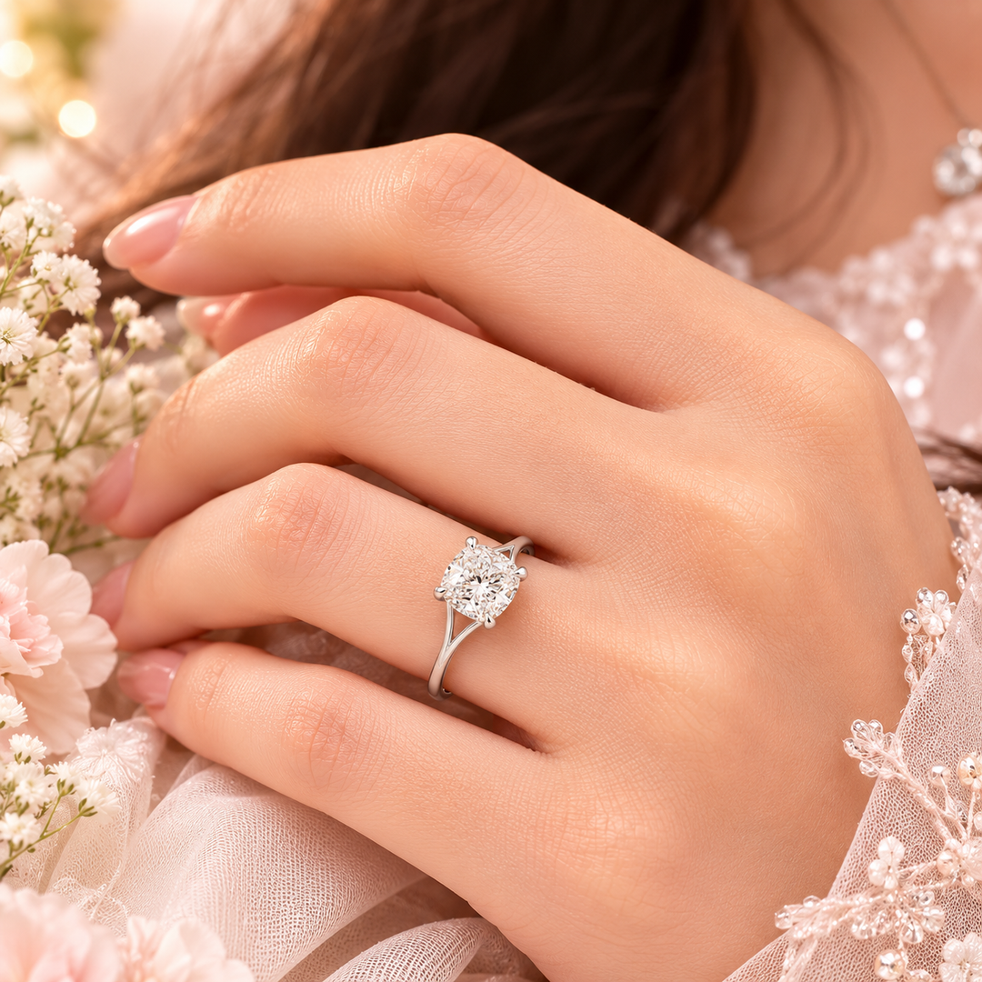 Elongated Cushion Cut Lab Grown Diamond Solitaire Engagement Ring in White Gold
