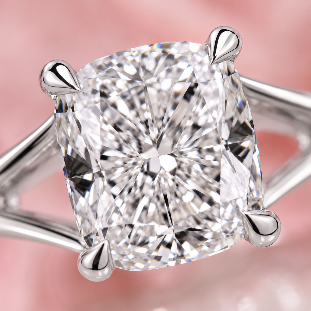 Elongated Cushion Cut Lab Grown Diamond Solitaire Engagement Ring in 925 Sterling Silver
