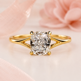 Elongated Cushion Cut Lab Grown Diamond Solitaire Engagement Ring in Yellow Gold