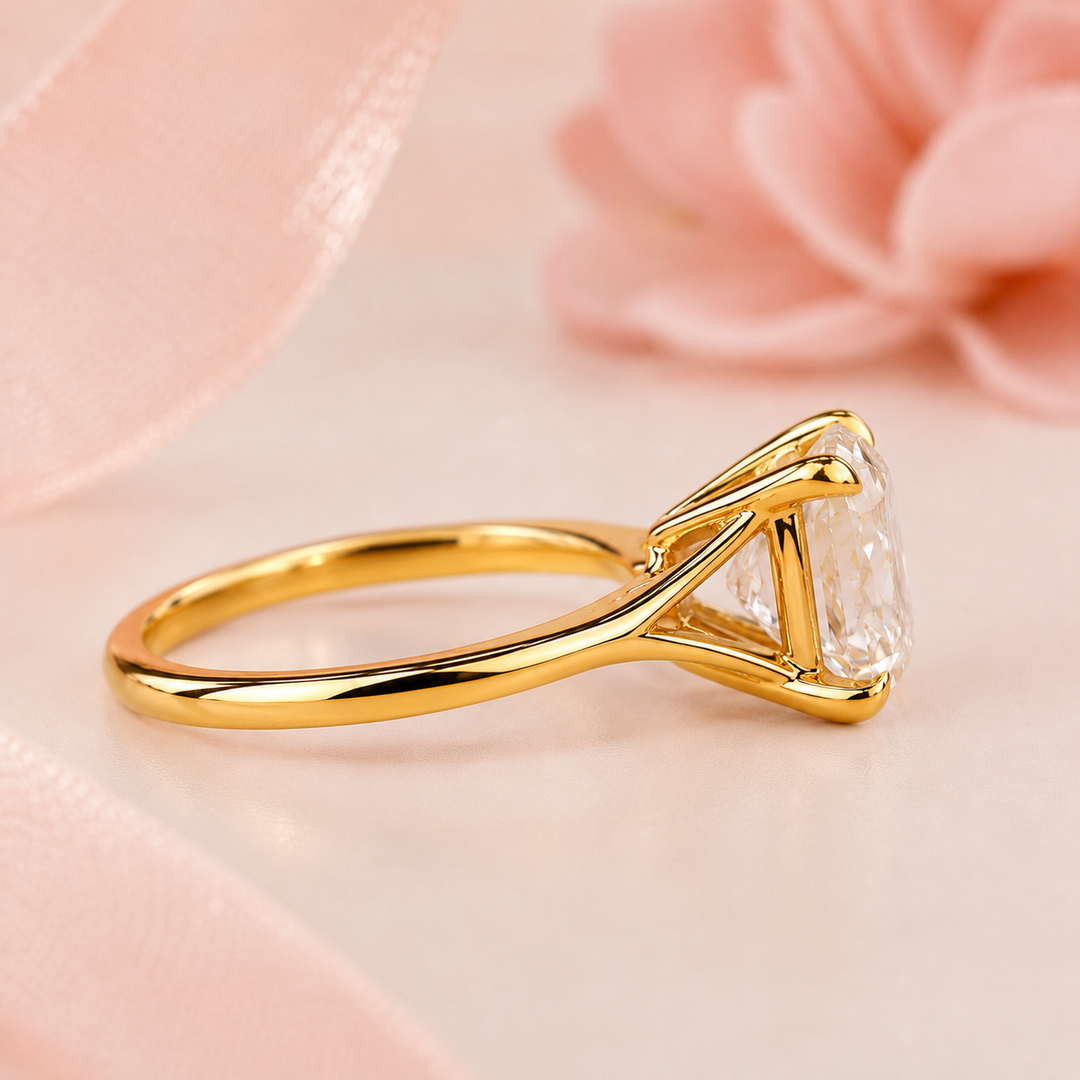 Elongated Cushion Cut Lab Grown Diamond Solitaire Engagement Ring in Yellow Gold