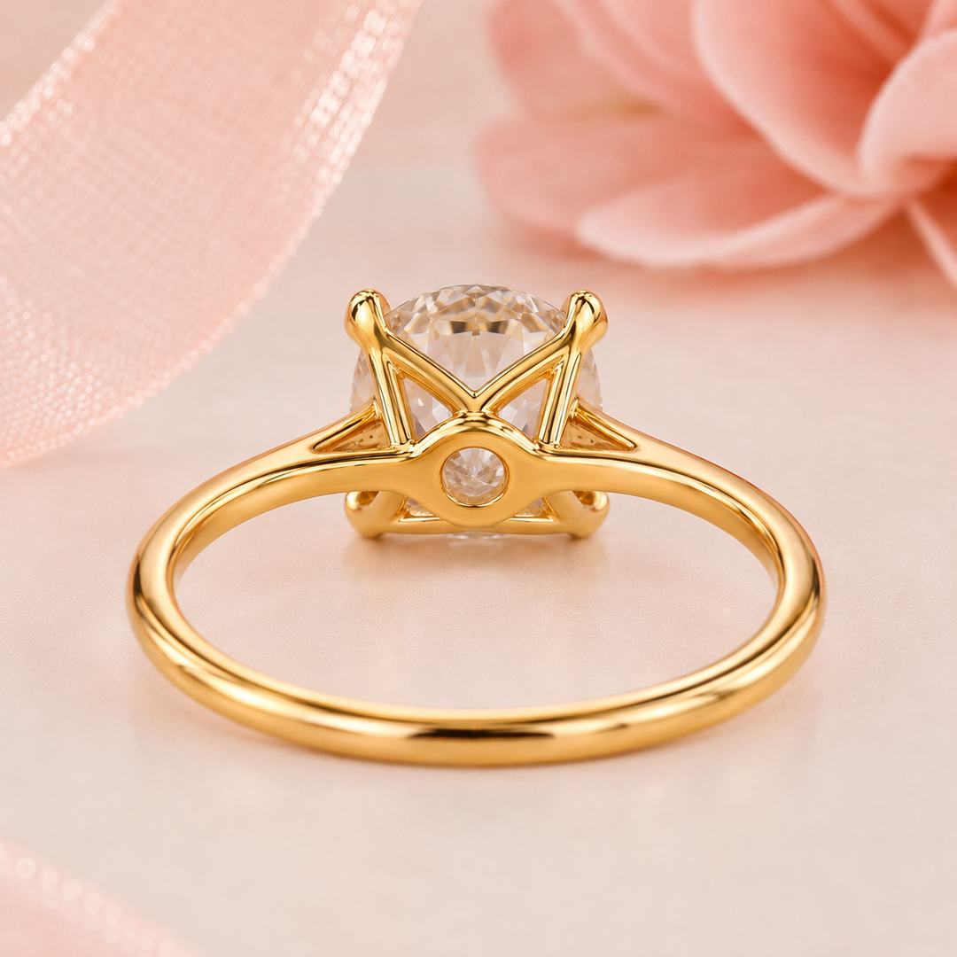Elongated Cushion Cut Lab Grown Diamond Solitaire Engagement Ring in Yellow Gold
