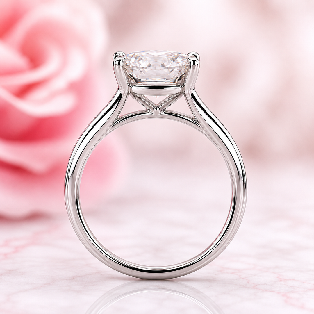 Elongated Cushion Cut Solitaire Engagement Ring in Lab Created Diamond in 925 Sterling Silver