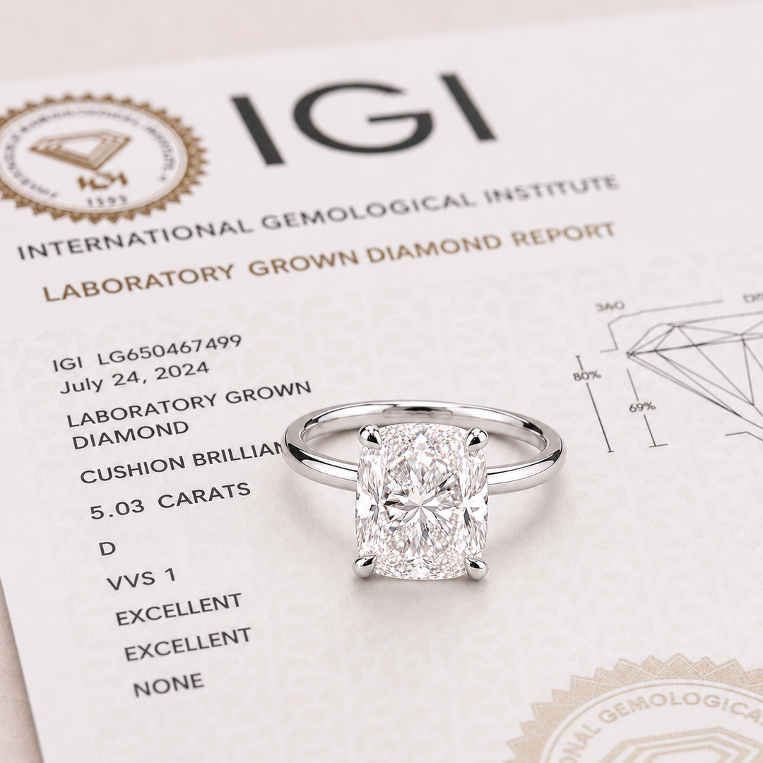 Elongated Cushion Cut Solitaire Engagement Ring in Lab Created Diamond in 925 Sterling Silver