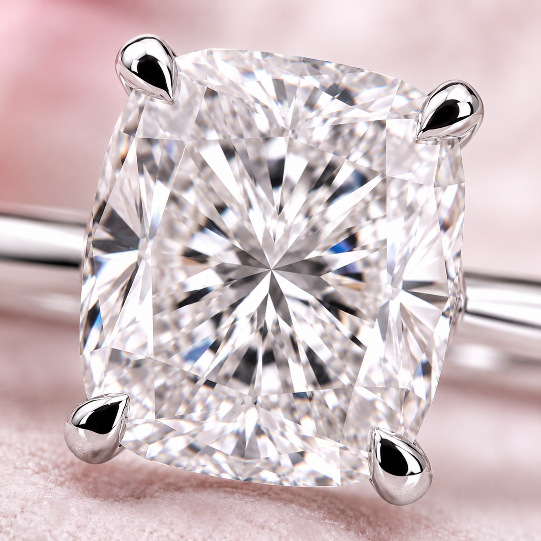 Elongated Cushion Cut Solitaire Engagement Ring in Lab Created Diamond in White Gold