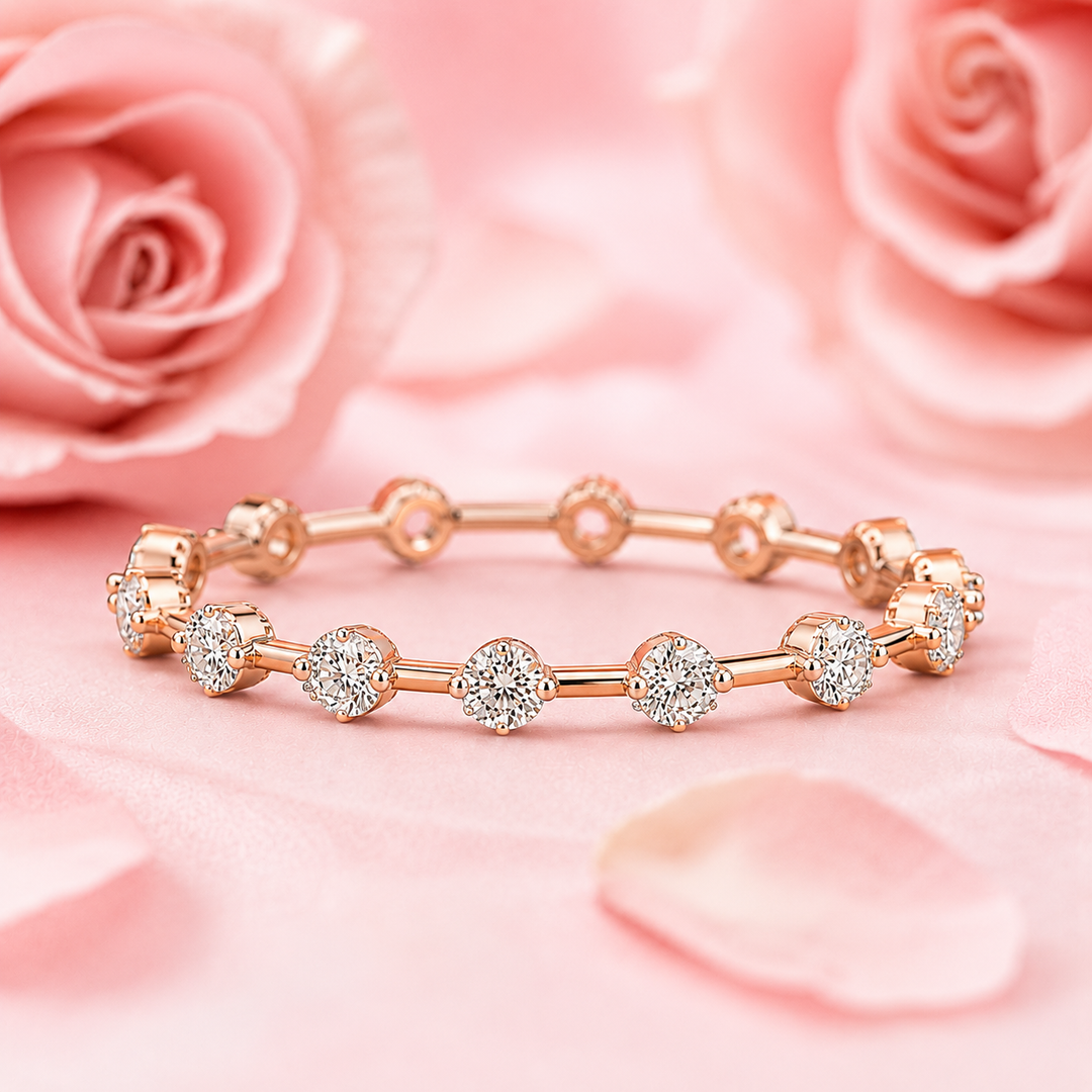 Floating Bubble Round Lab Grown Diamond Wedding Band in Rose Gold