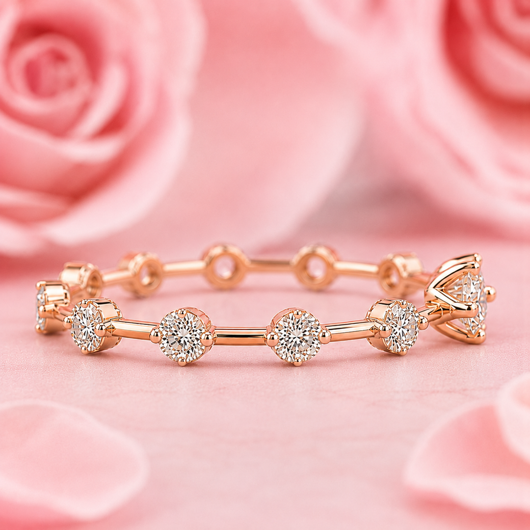 Floating Bubble Round Lab Grown Diamond Wedding Band in Rose Gold
