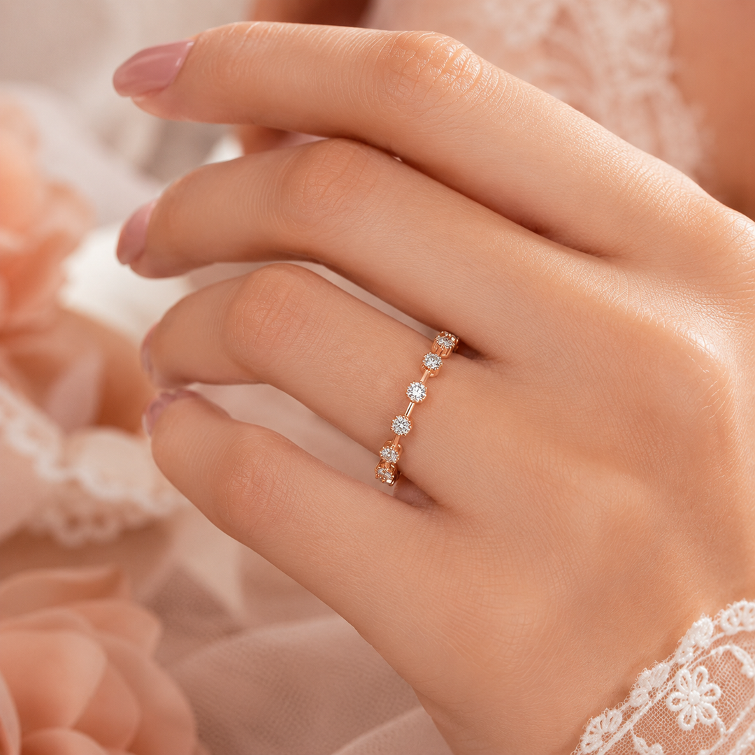 Floating Bubble Round Lab Grown Diamond Wedding Band in Rose Gold