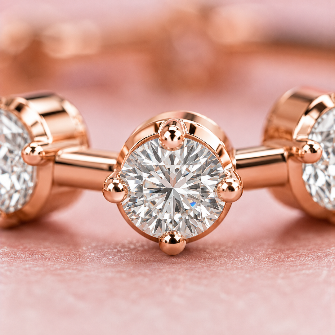 Floating Bubble Round Lab Grown Diamond Wedding Band in Rose Gold