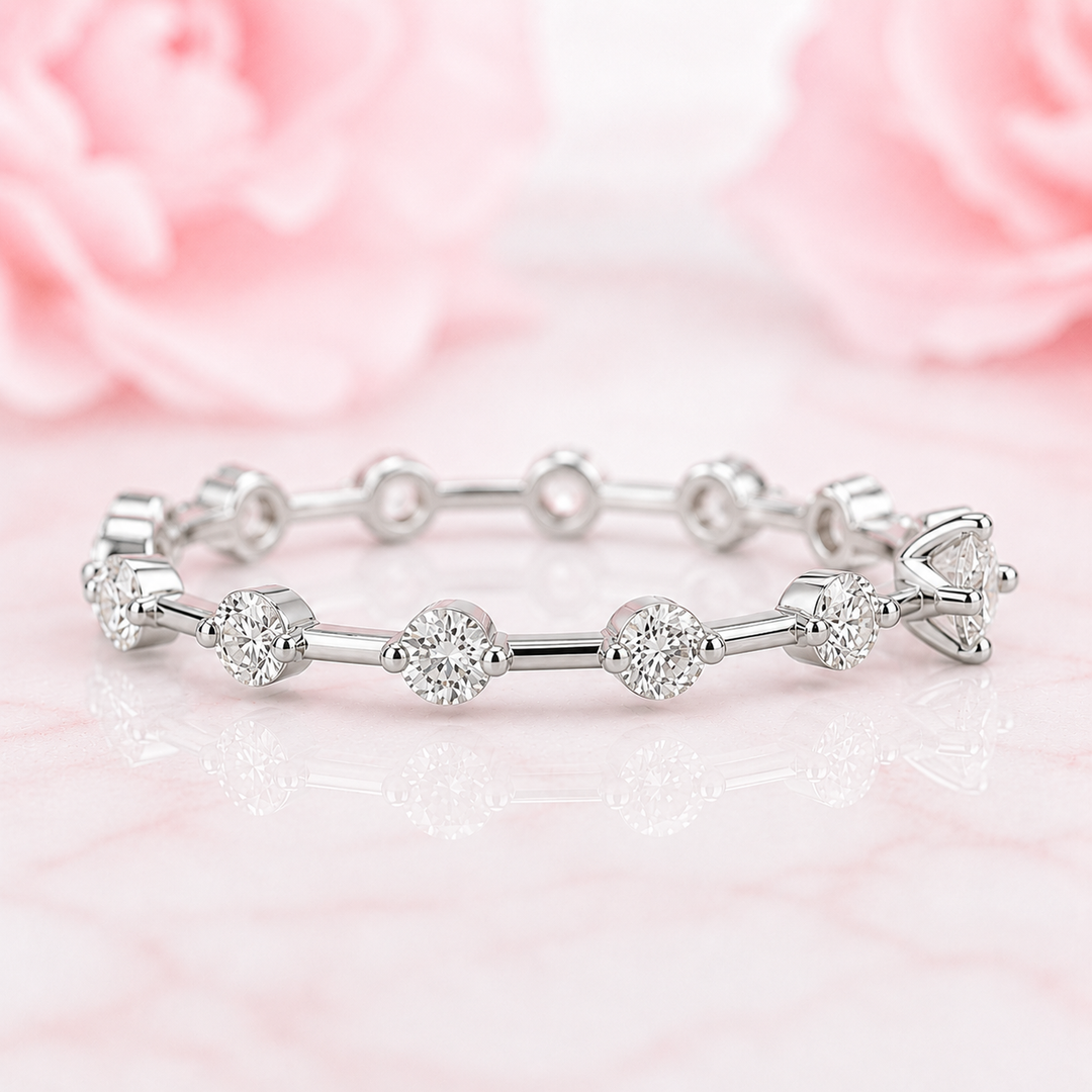Floating Bubble Round Lab Grown Diamond Wedding Band in White Gold