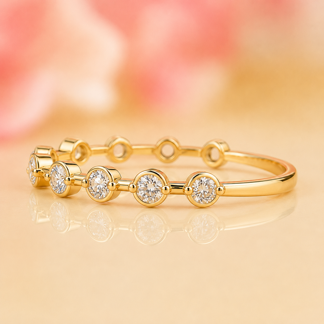 Floating Bubble Round Lab Grown Diamond Wedding Band in Yellow Gold