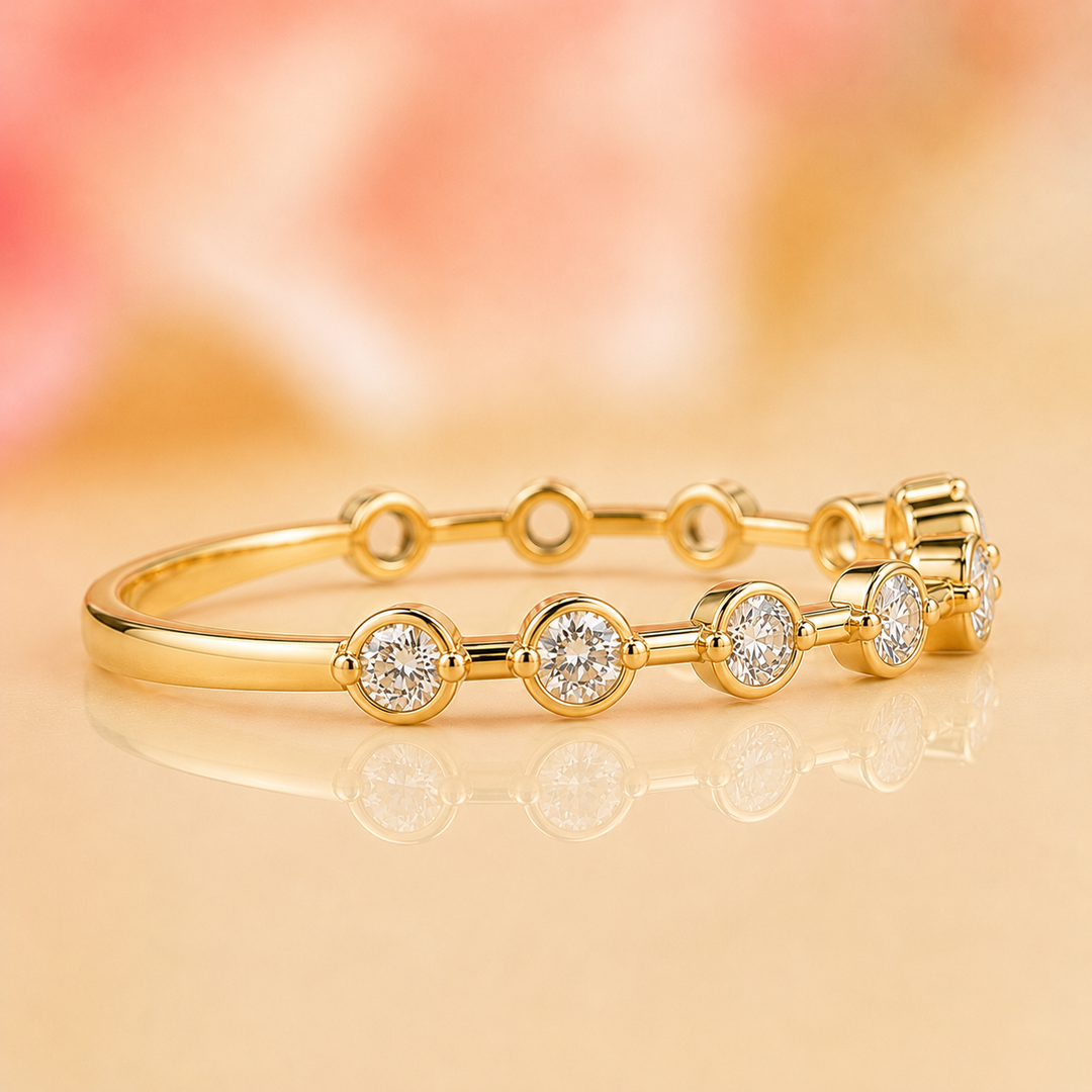 Floating Bubble Round Lab Grown Diamond Wedding Band in Yellow Gold