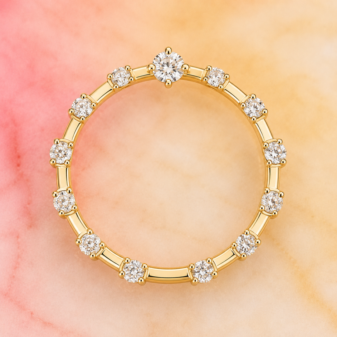 Floating Bubble Round Lab Grown Diamond Wedding Band in Yellow Gold