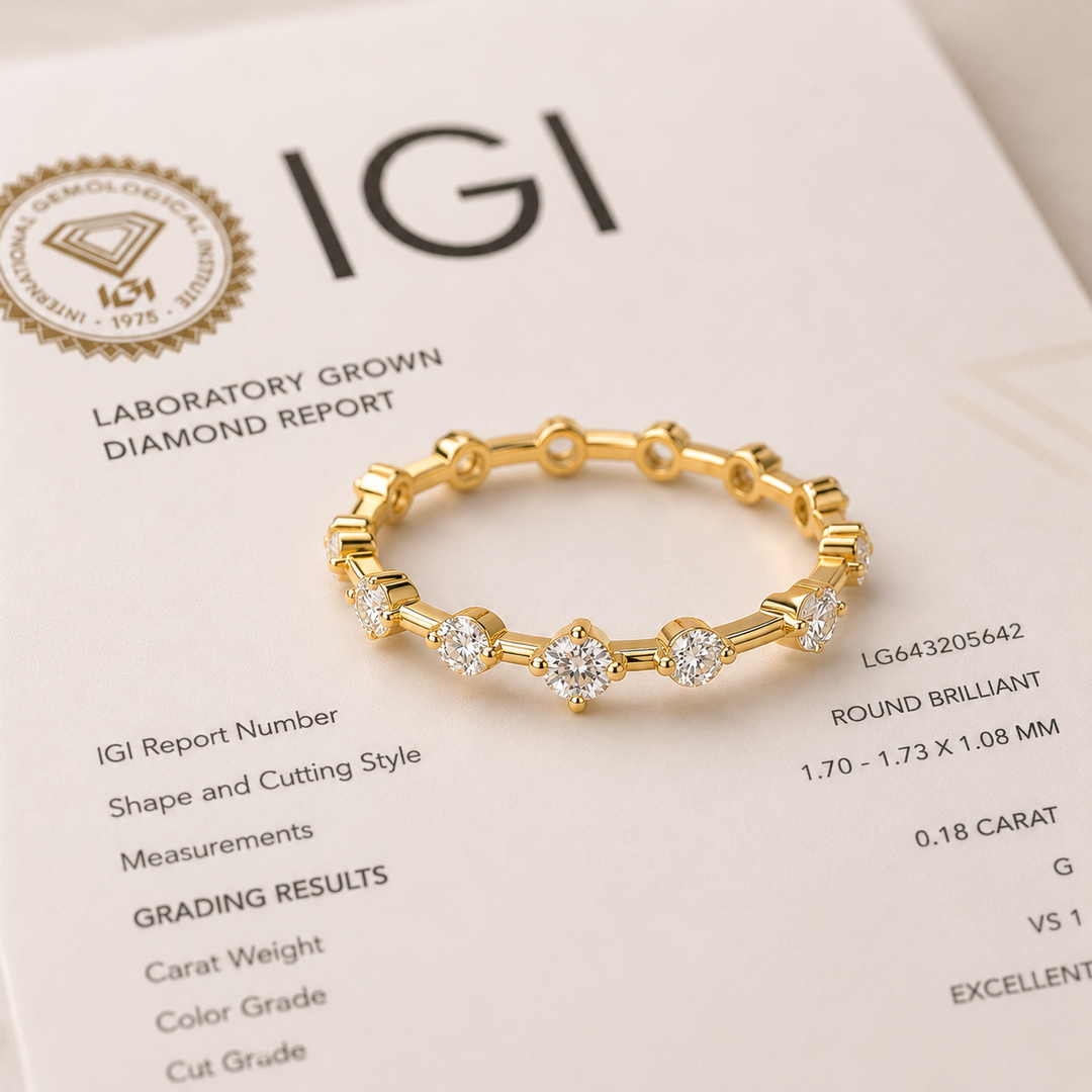 Floating Bubble Round Lab Grown Diamond Wedding Band in Yellow Gold