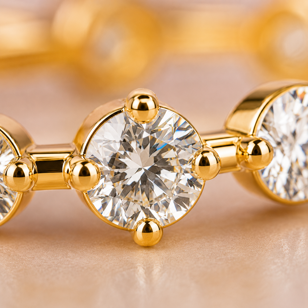 Floating Bubble Round Lab Grown Diamond Wedding Band in Yellow Gold