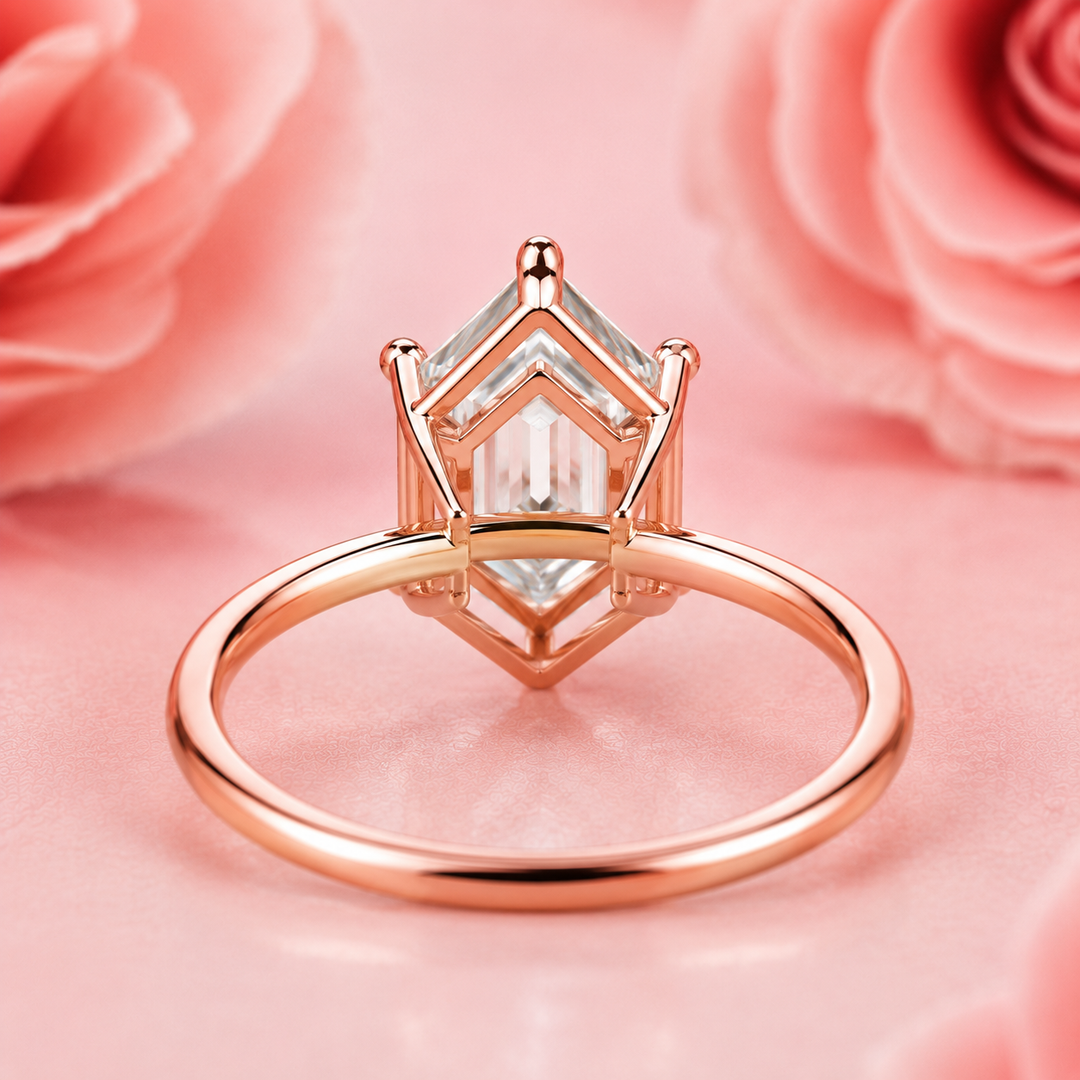 Hexagon Step Cut Lab Grown Diamond Solitaire Engagement Ring in Rose Gold