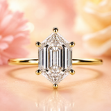 Hexagon Step Cut Lab Grown Diamond Solitaire Engagement Ring in Yellow Gold