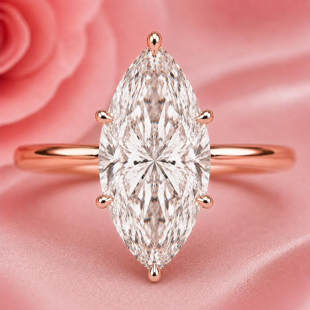Hidden Halo Marquise Engagement Ring in Rose Gold