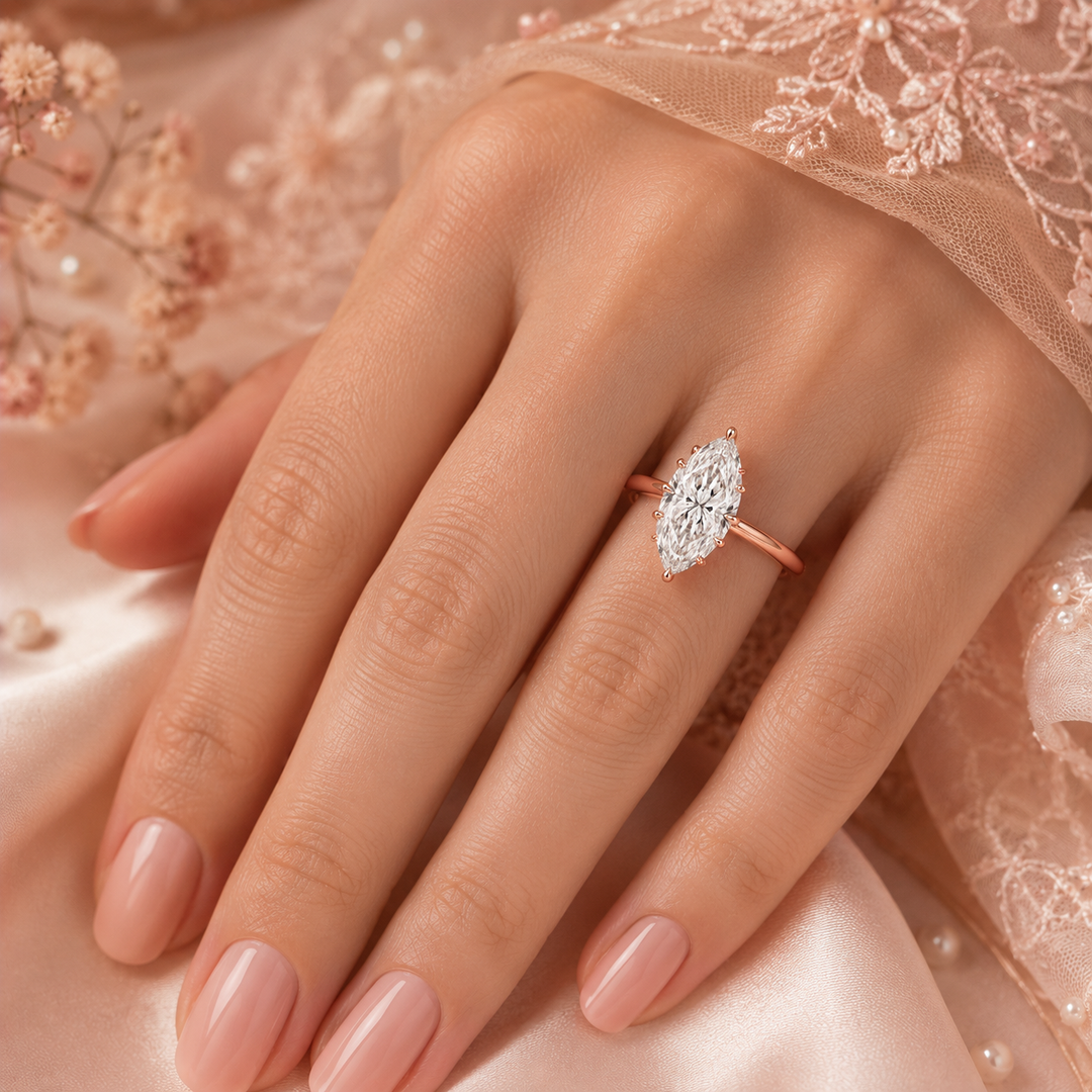Hidden Halo Marquise Engagement Ring in Rose Gold