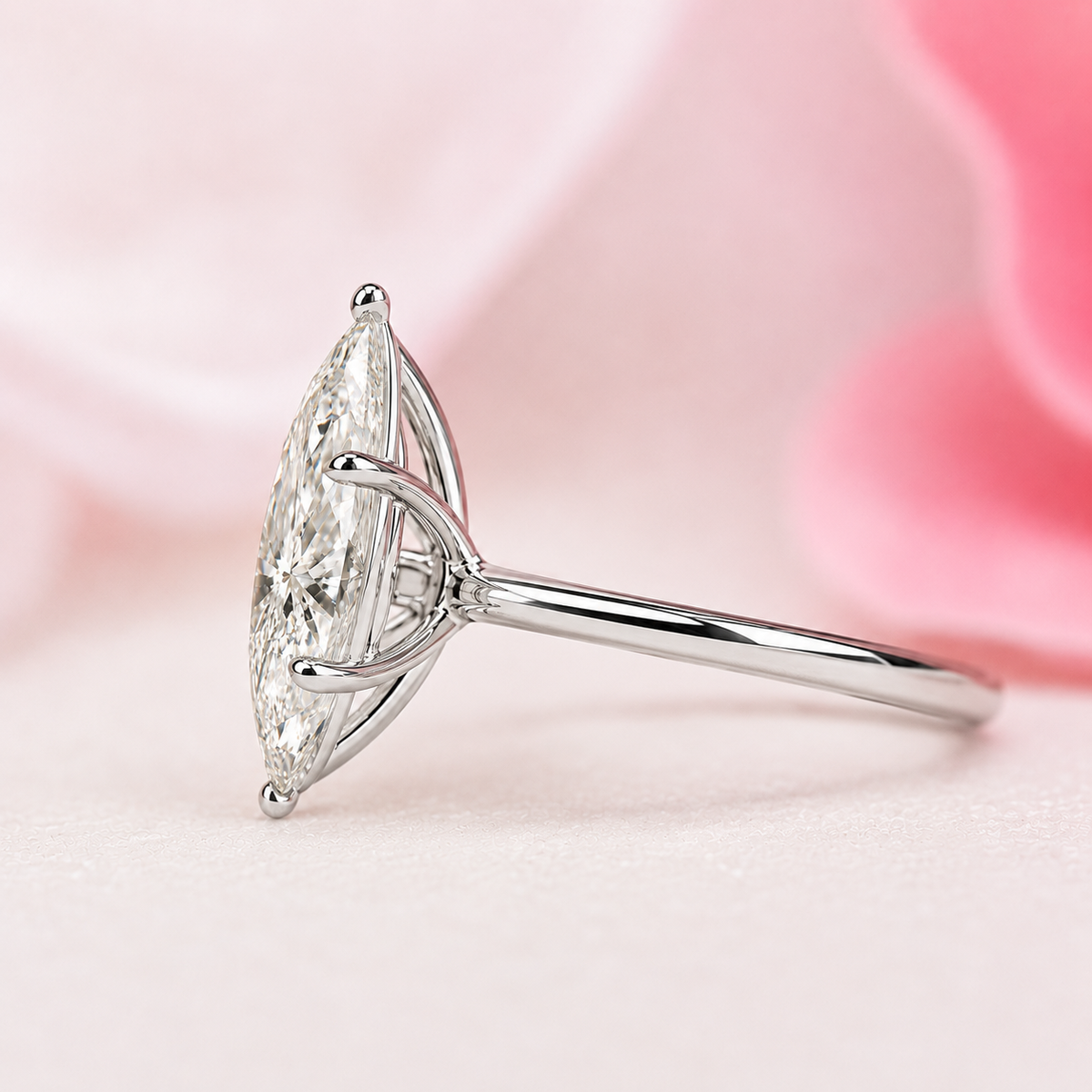 Hidden halo marquise engagement ring in 925 sterling silver