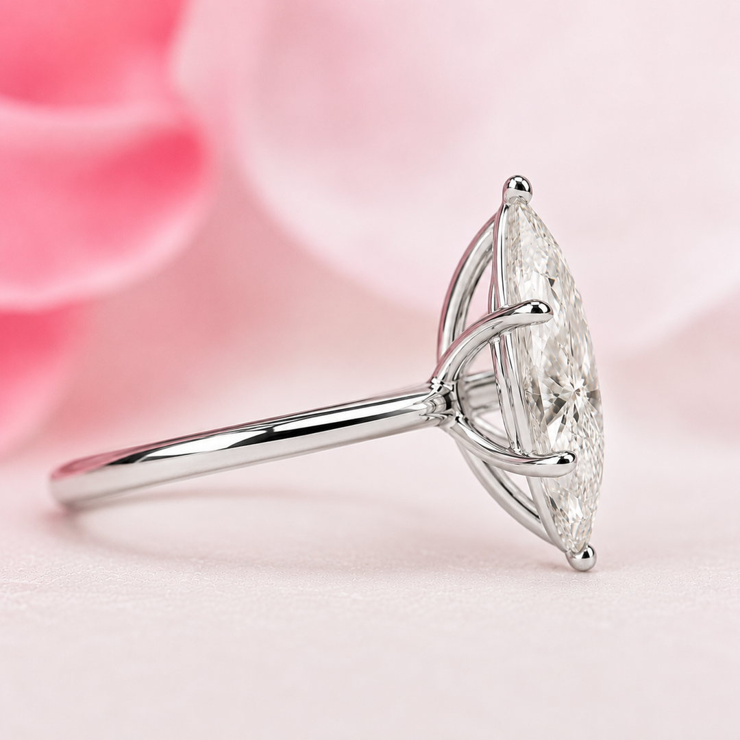 Hidden Halo Marquise Engagement Ring in White Gold