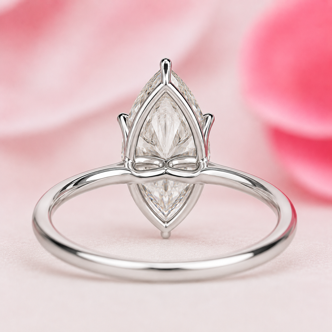 Hidden Halo Marquise Engagement Ring in White Gold