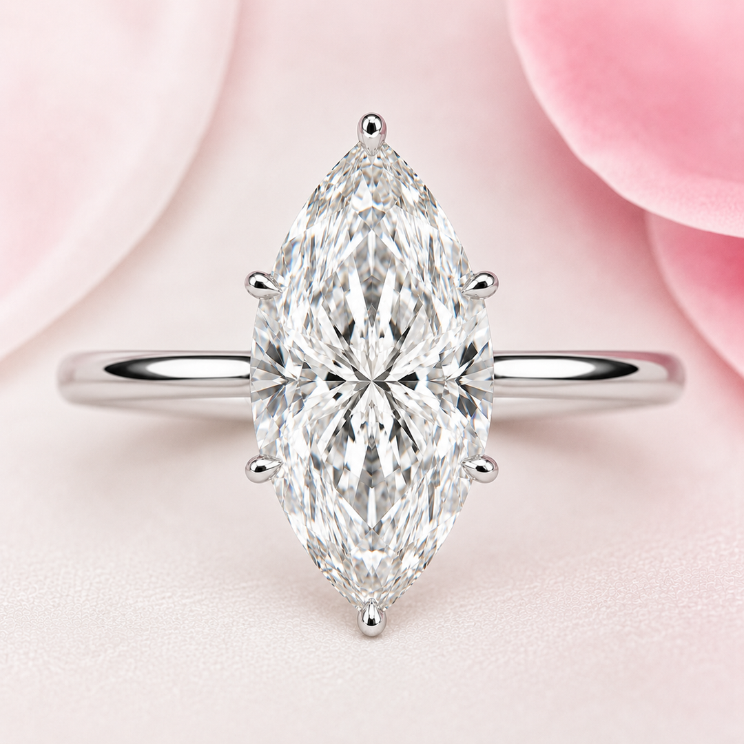 Hidden Halo Marquise Engagement Ring in 925 Sterling Silver