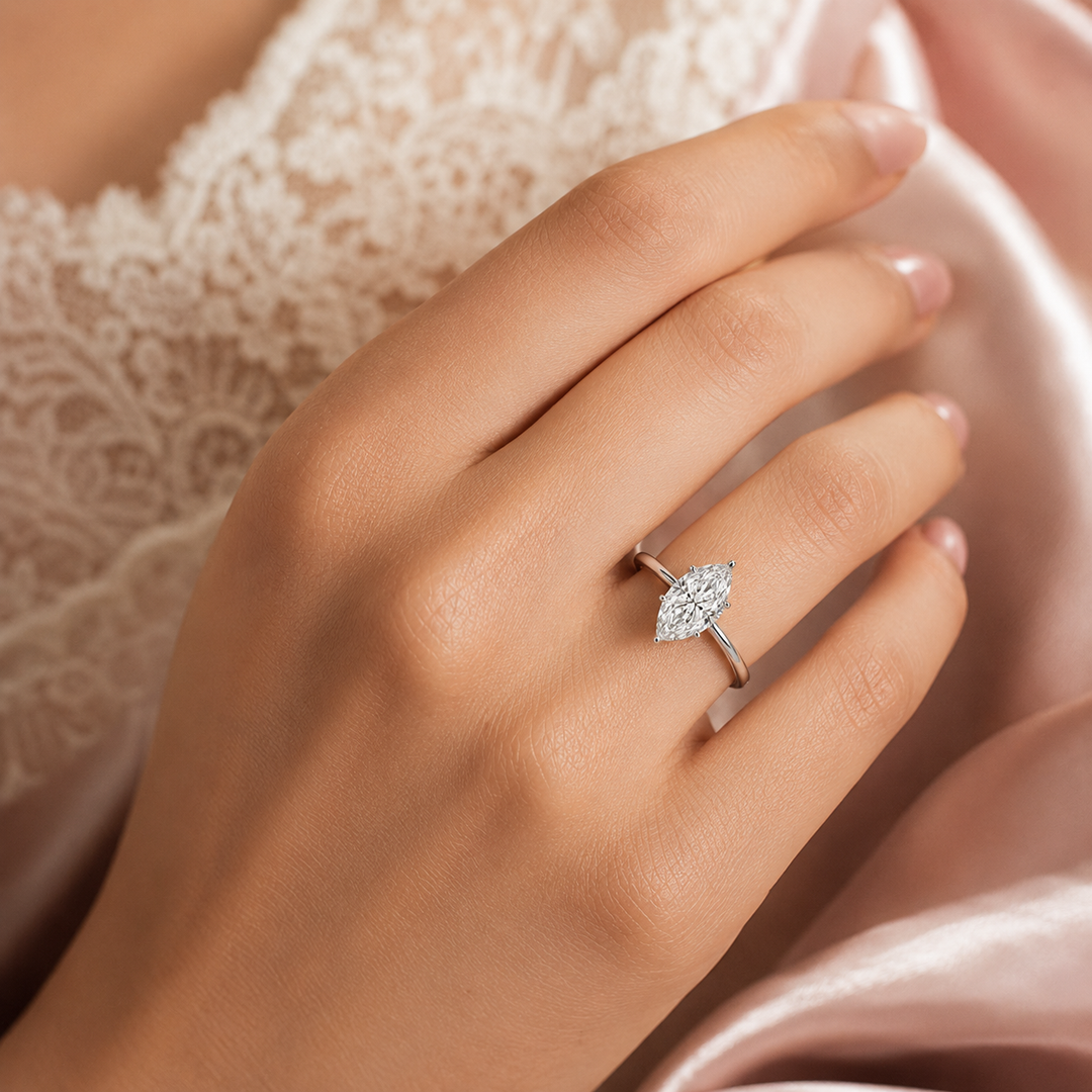 Hidden Halo Marquise Engagement Ring in White Gold